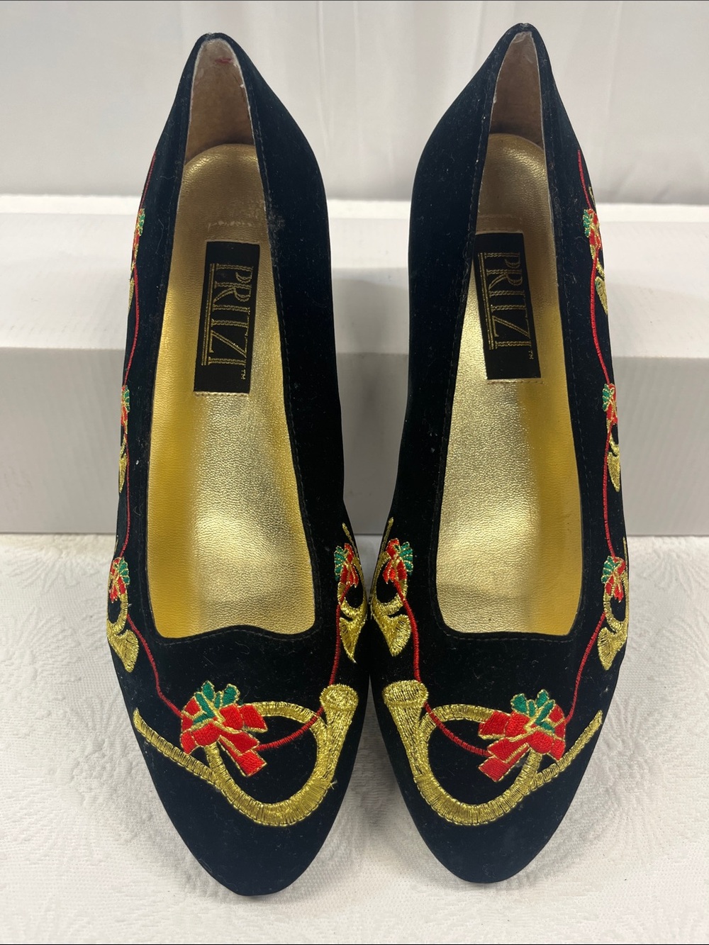 Black Velvet Embroidered Holiday Pumps